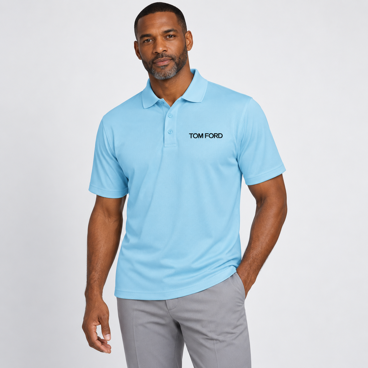 Men's Tom Ford Polyester Polo | Color: Sky Blue | View 1