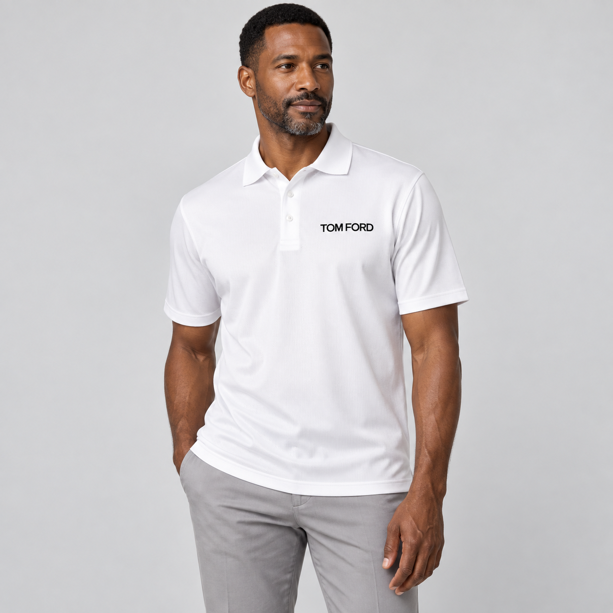 Men's Tom Ford Polyester Polo | Color: White | View 1