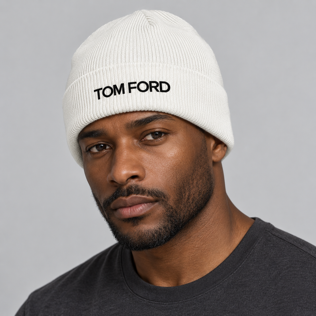 Tom Ford Cuffed Beanie Hat | Color: White | View 5