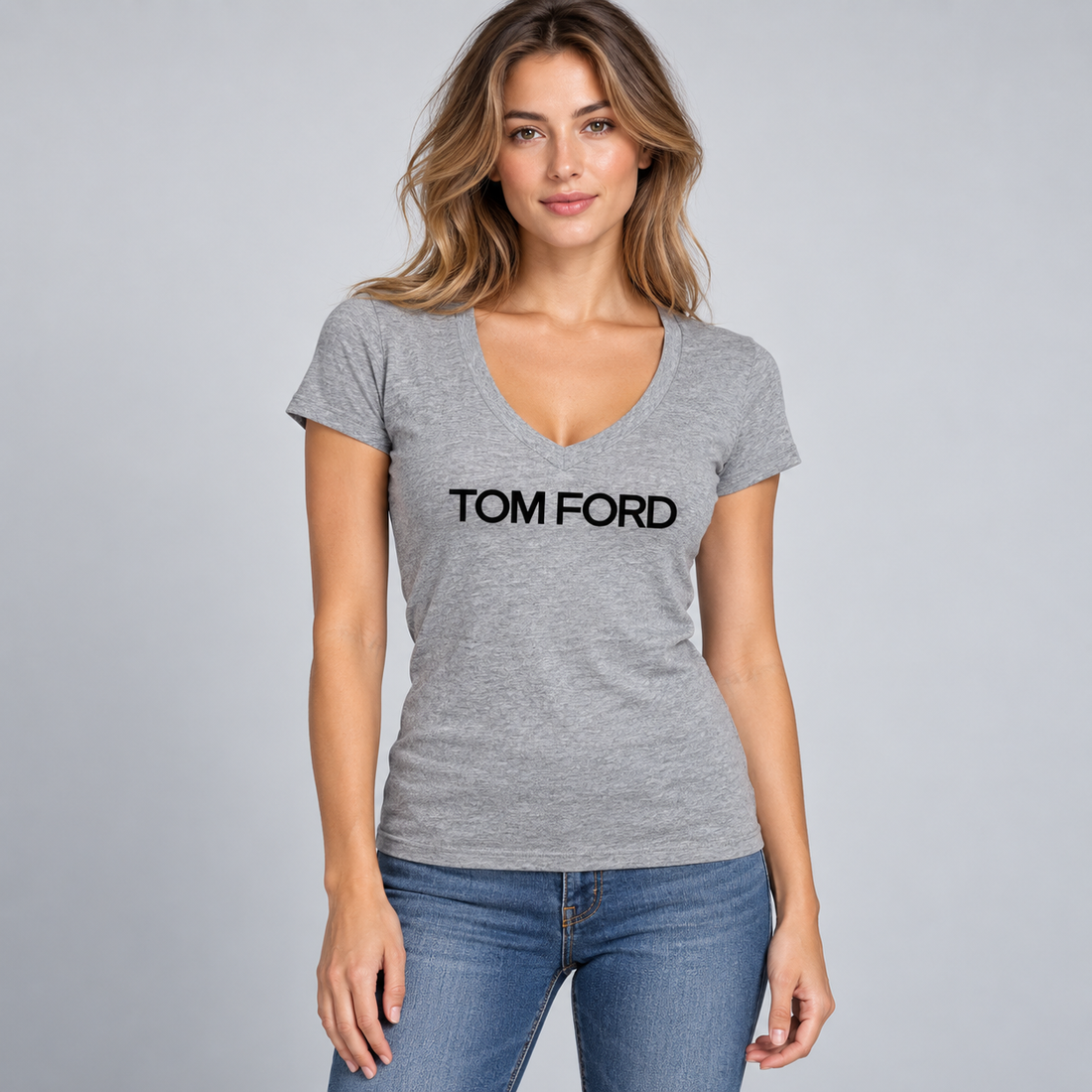 Women's Tom Ford V-Neck T-Shirt | Color: Grey | View 3