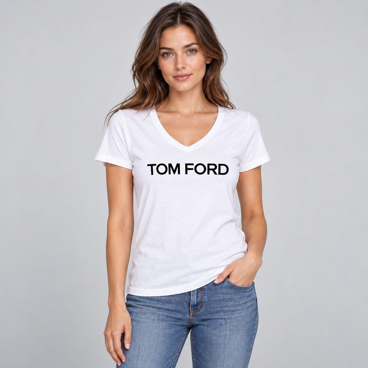 Women's Tom Ford V-Neck T-Shirt | Color: White | View 3