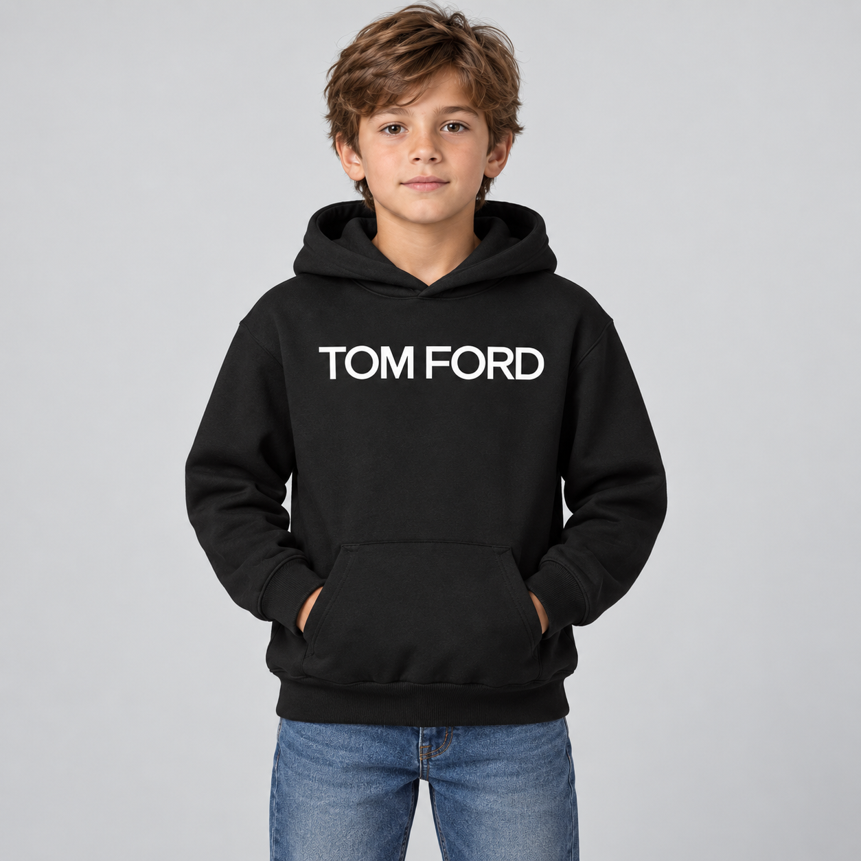 Youth Kids Tom Ford Pullover Hoodie | Color: Black | View 3