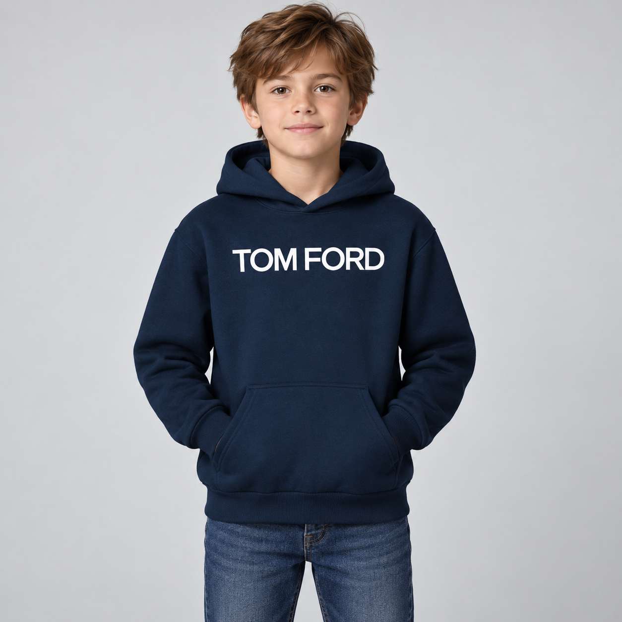 Youth Kids Tom Ford Pullover Hoodie | Color: Navy | View 3