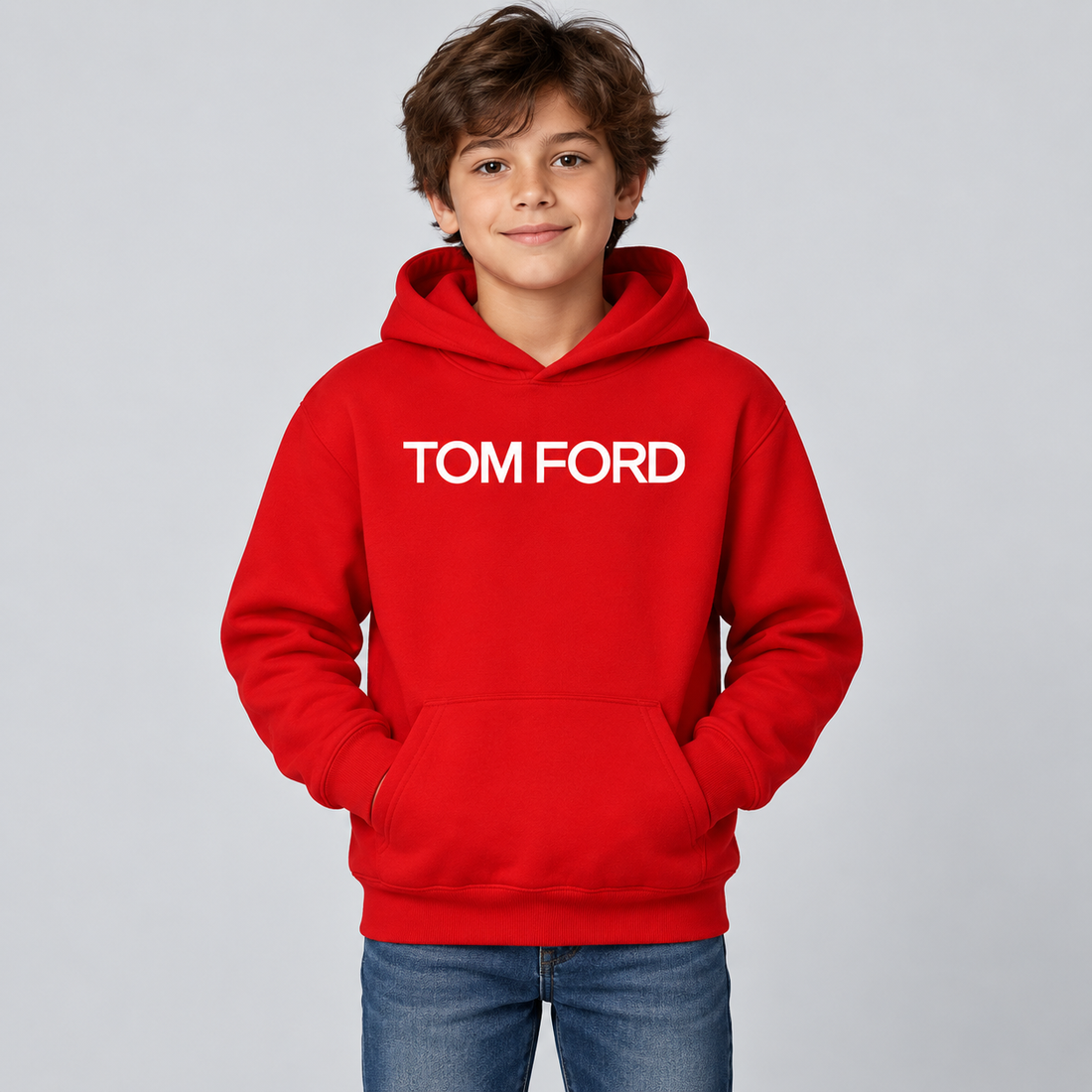 Youth Kids Tom Ford Pullover Hoodie | Color: Red | View 3