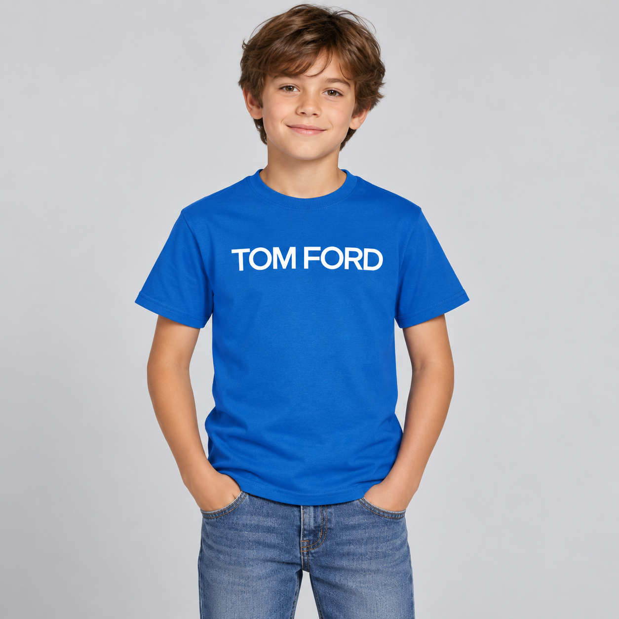 Youth Kids Tom Ford Cotton T-Shirt | Color: Blue | View 3
