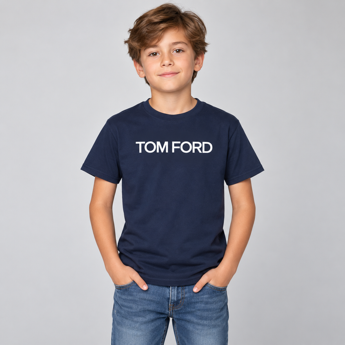 Youth Kids Tom Ford Cotton T-Shirt | Color: Navy | View 3