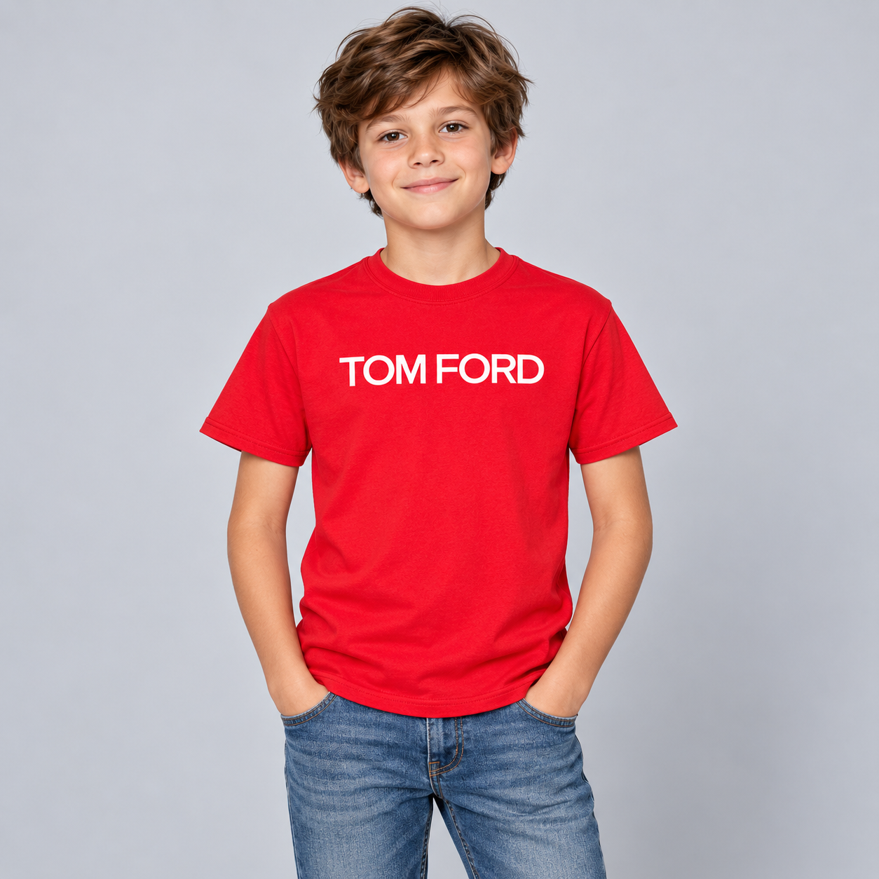 Youth Kids Tom Ford Cotton T-Shirt | Color: Red | View 3