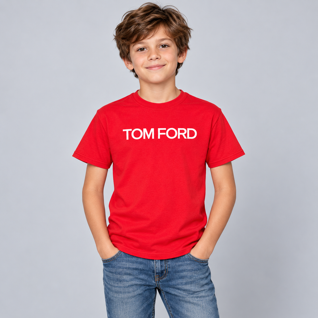 Youth Kids Tom Ford Cotton T-Shirt | Color: Red | View 3