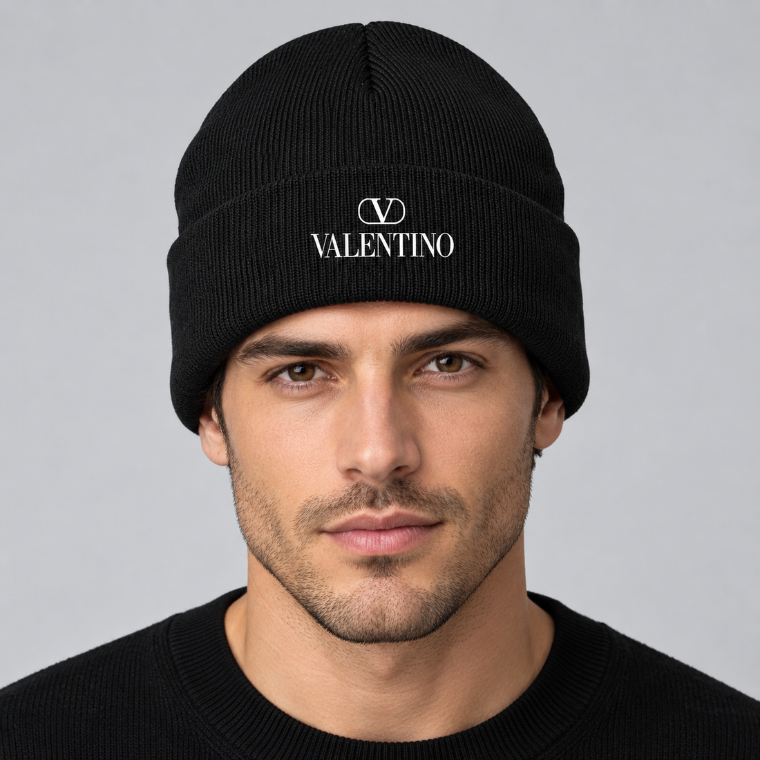 Valentino Cuffed Beanie Hat | Color: Black | View 3