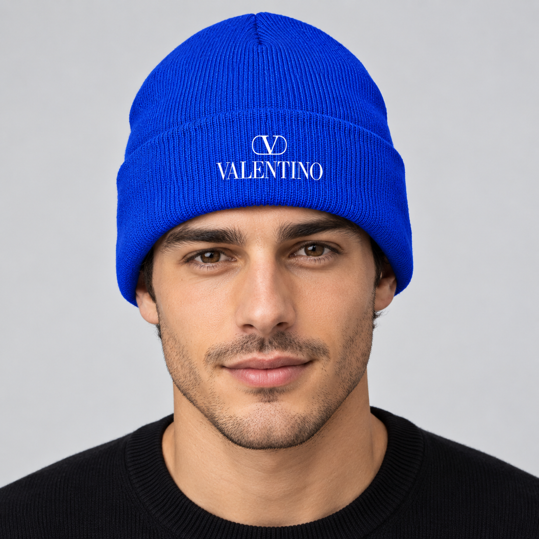 Valentino Cuffed Beanie Hat | Color: Blue | View 3