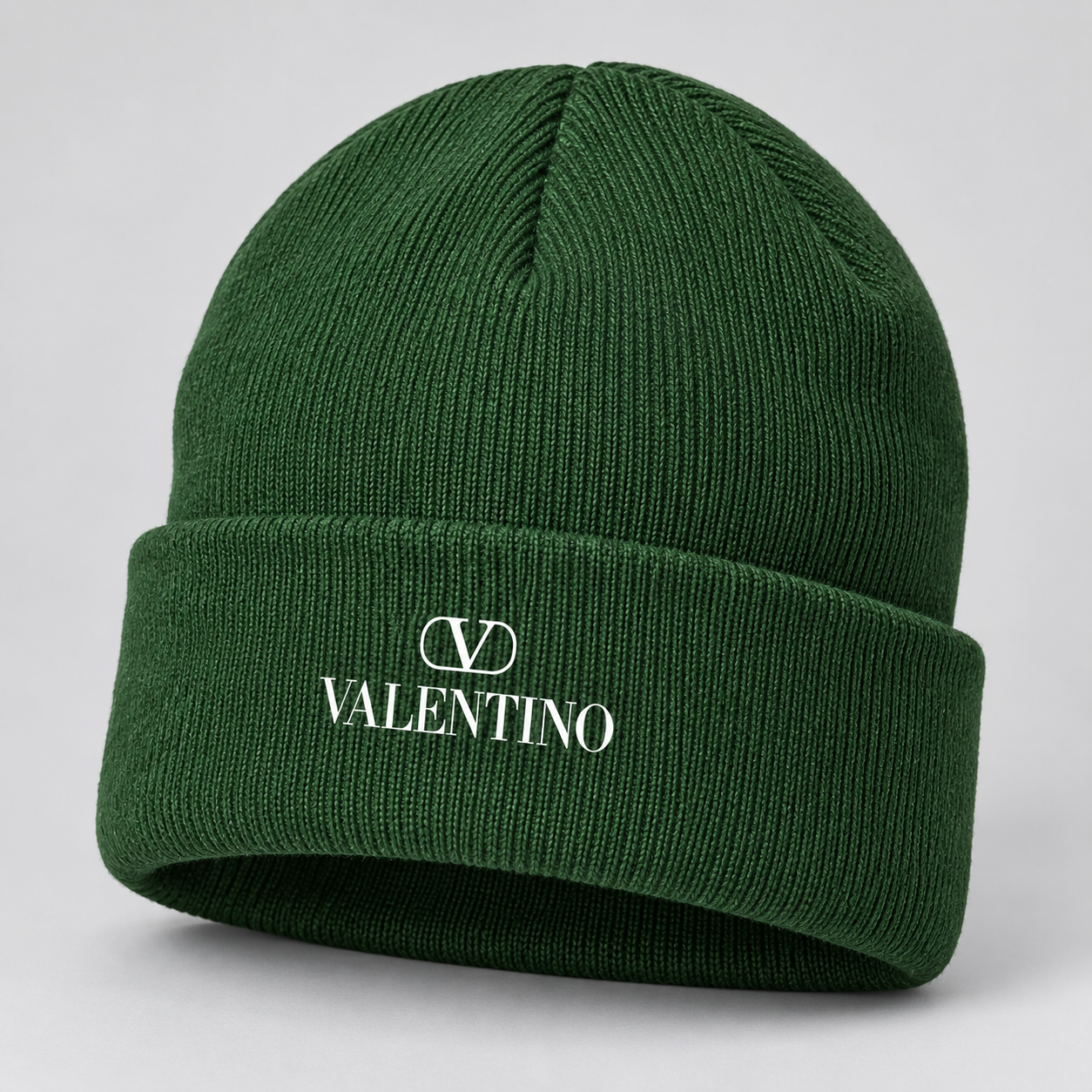 Valentino Cuffed Beanie Hat | Color: Forest Green | View 1