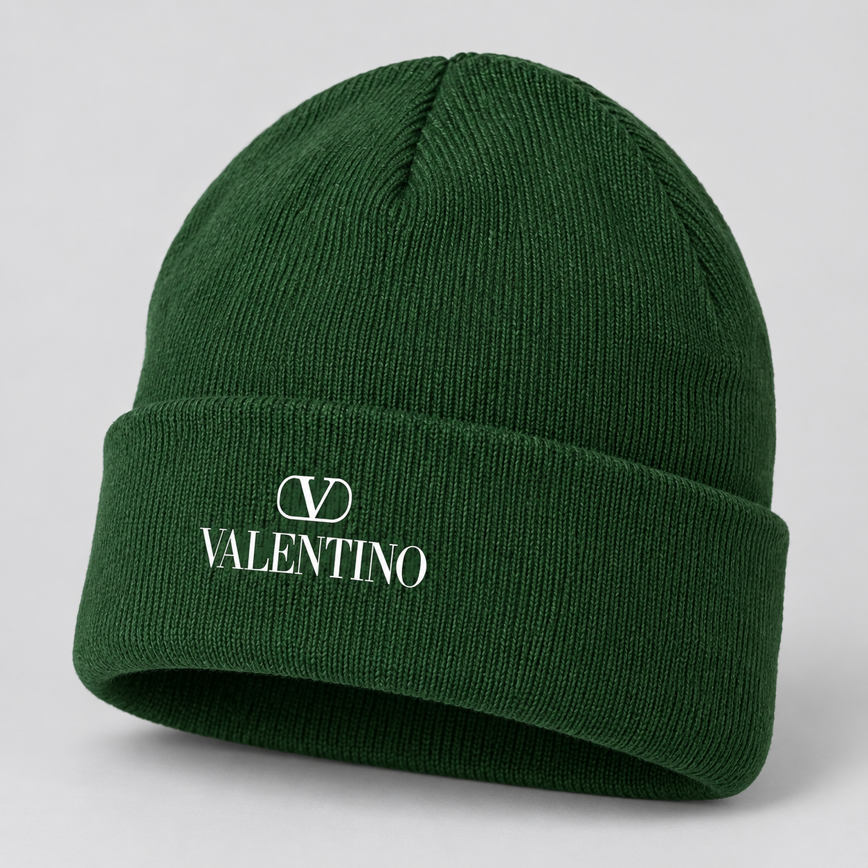 Valentino Cuffed Beanie Hat | Color: Forest Green | View 2