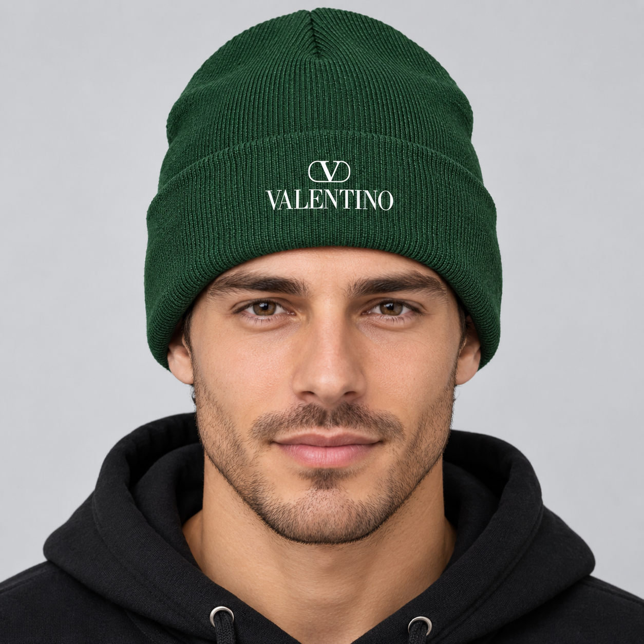 Valentino Cuffed Beanie Hat | Color: Forest Green | View 3