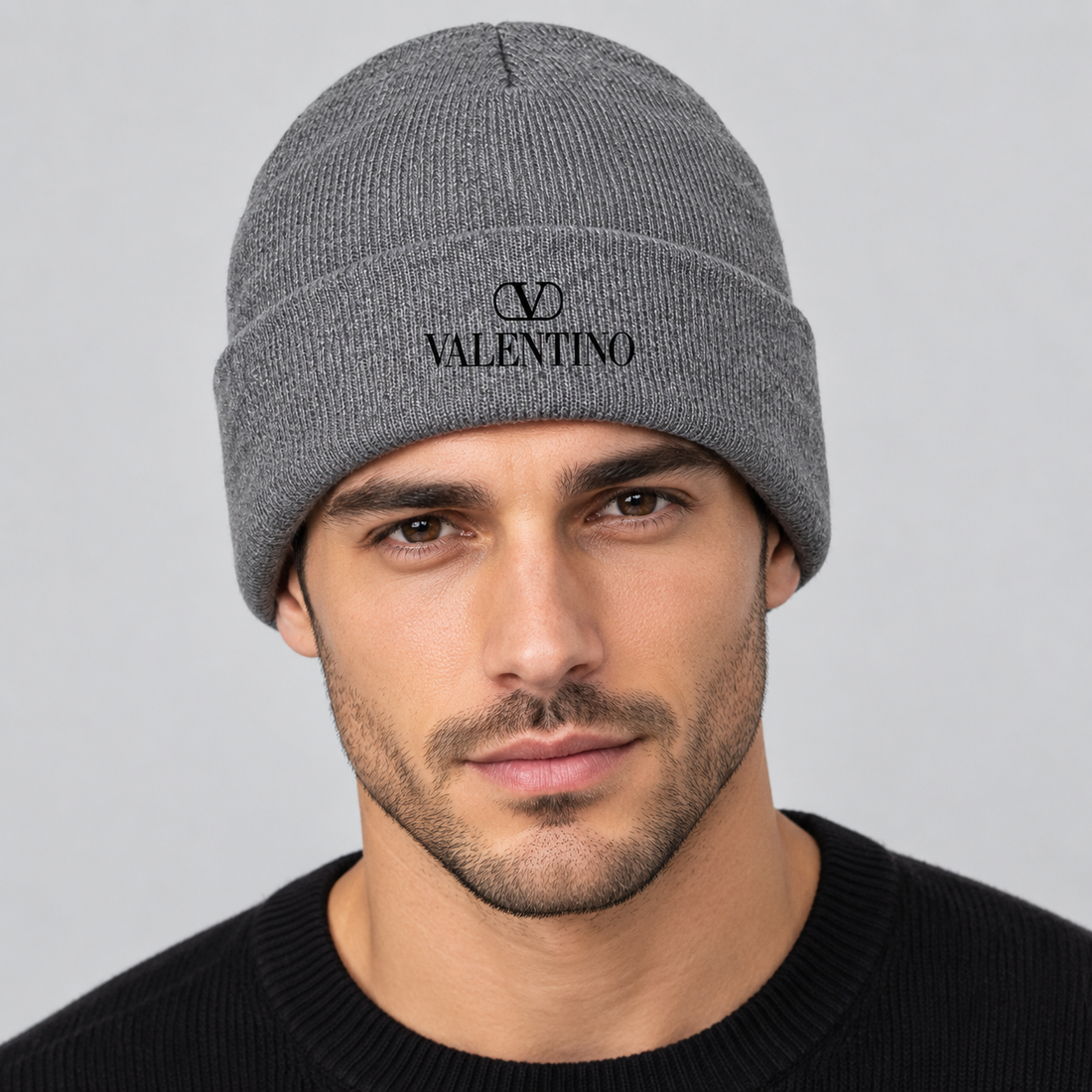 Valentino Cuffed Beanie Hat | Color: Gray | View 3