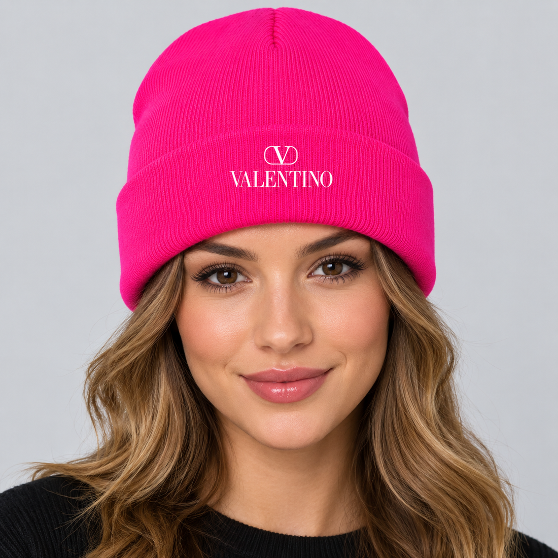 Valentino Cuffed Beanie Hat | Color: Hot Pink | View 3