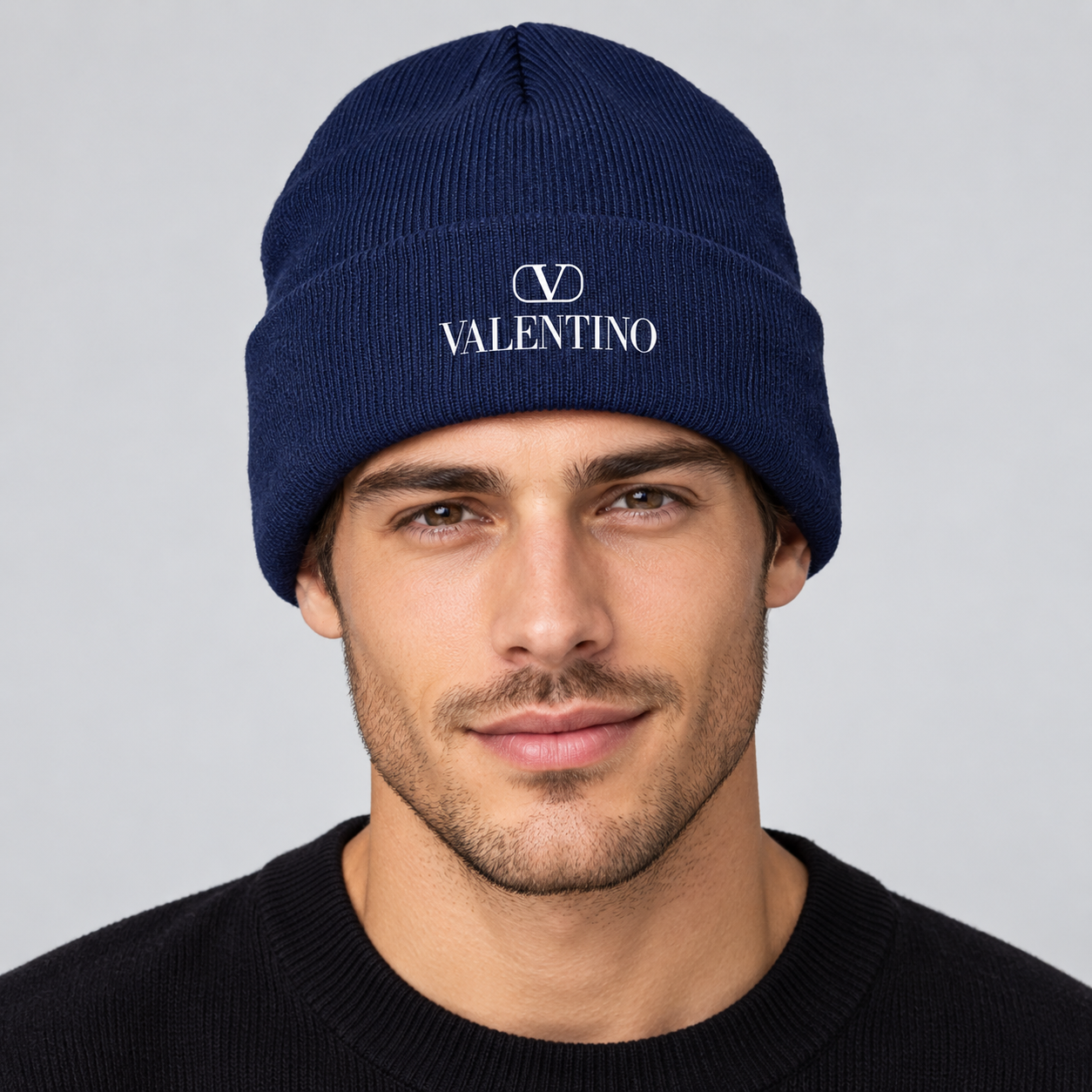 Valentino Cuffed Beanie Hat | Color: Navy | View 3
