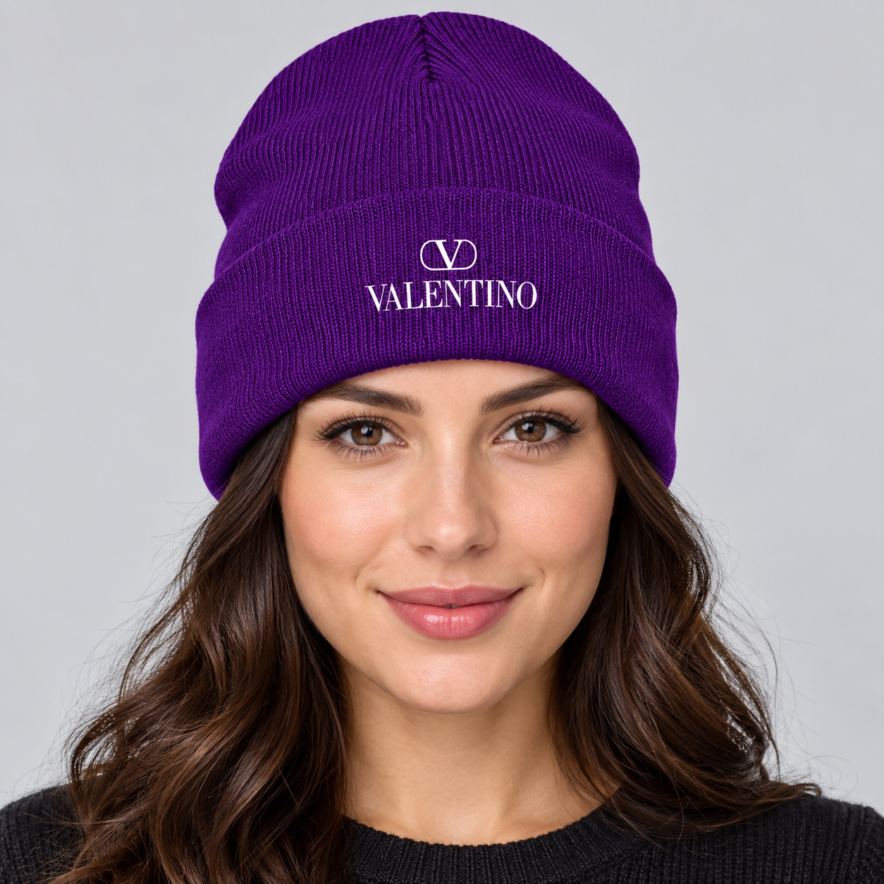 Valentino Cuffed Beanie Hat | Color: Purple | View 3