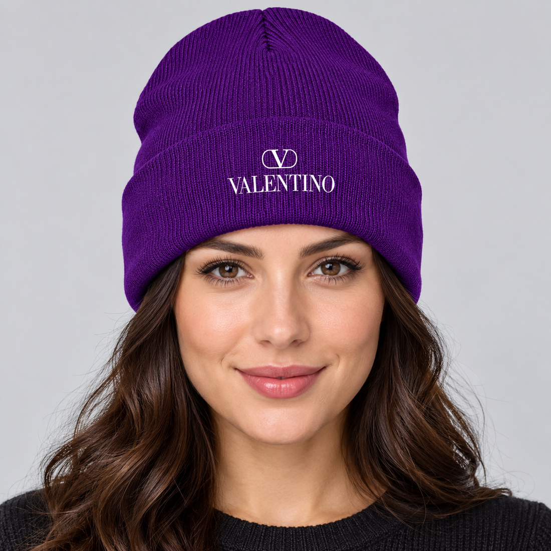 Valentino Cuffed Beanie Hat | Color: Purple | View 3
