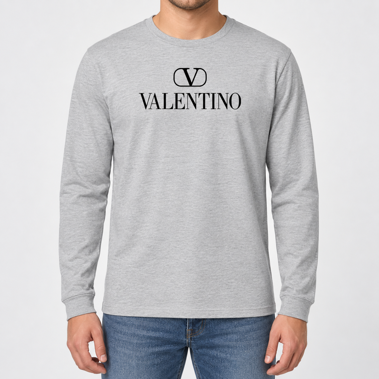 Men's Valentino Cotton Long Sleeve T-Shirt | Color: Grey | View 3