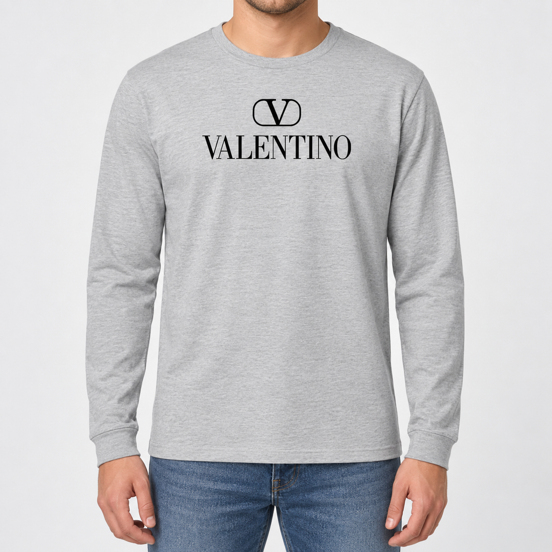 Men's Valentino Cotton Long Sleeve T-Shirt | Color: Grey | View 3