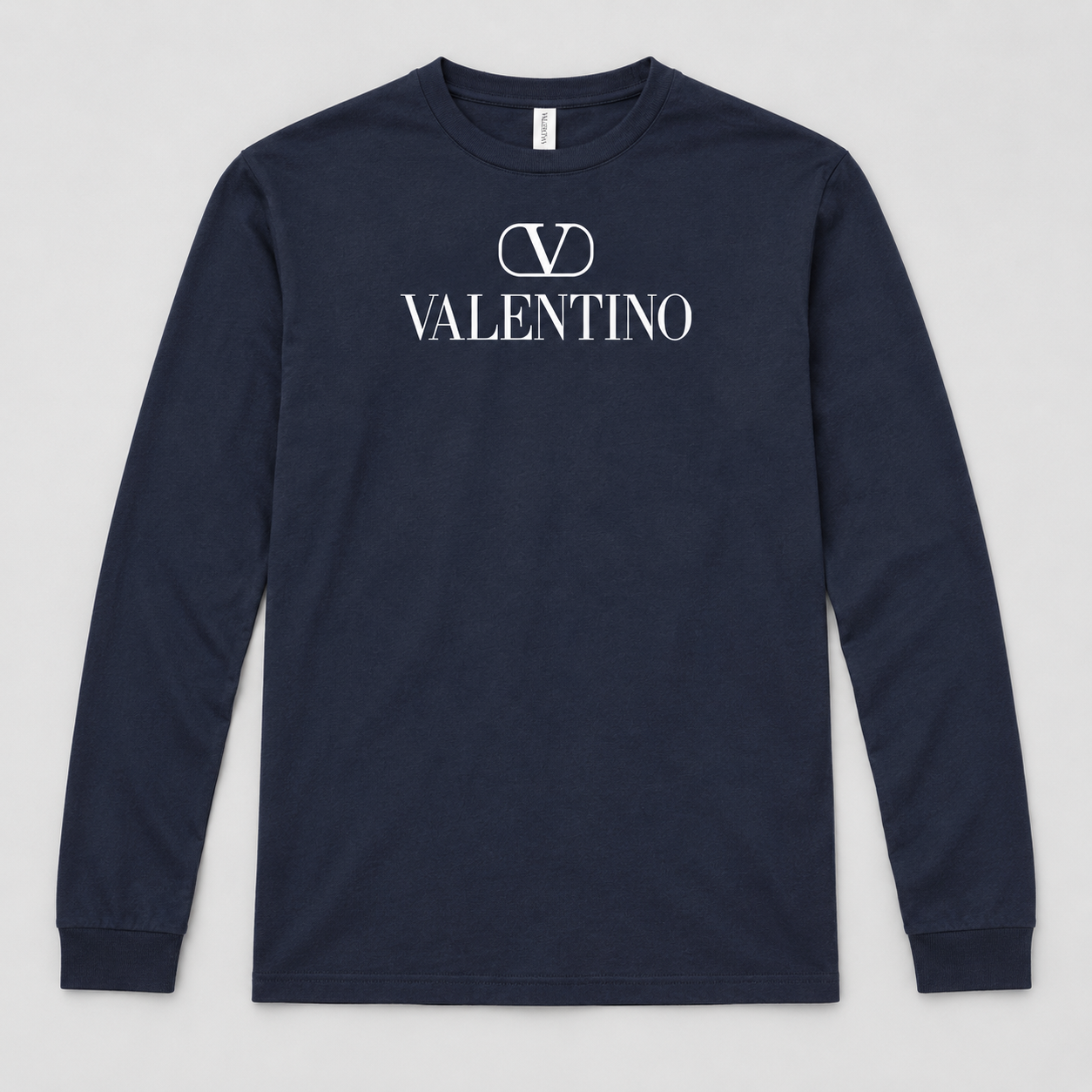 Men's Valentino Cotton Long Sleeve T-Shirt | Color: Navy | View 1