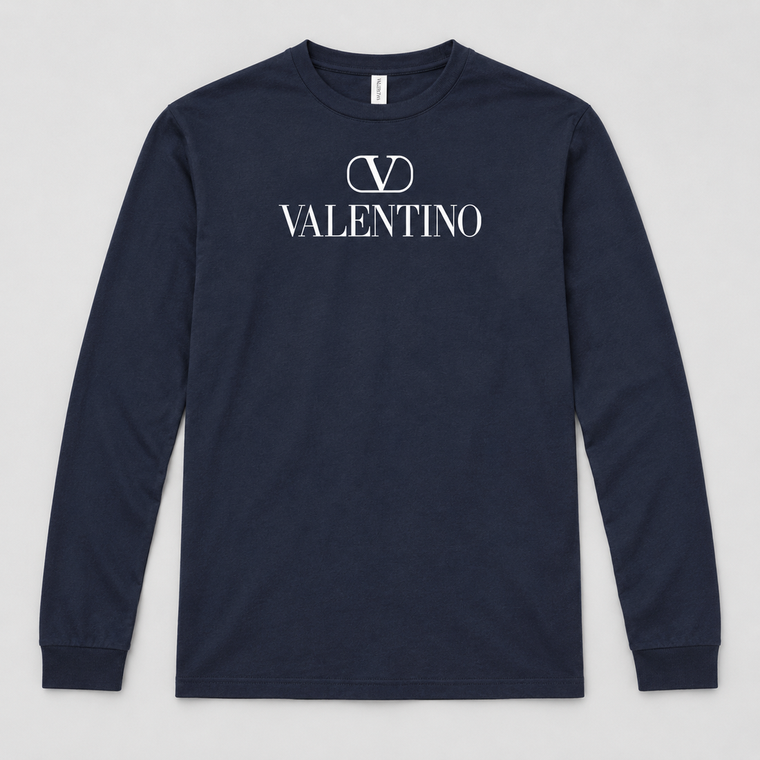Men's Valentino Cotton Long Sleeve T-Shirt | Color: Navy | View 1