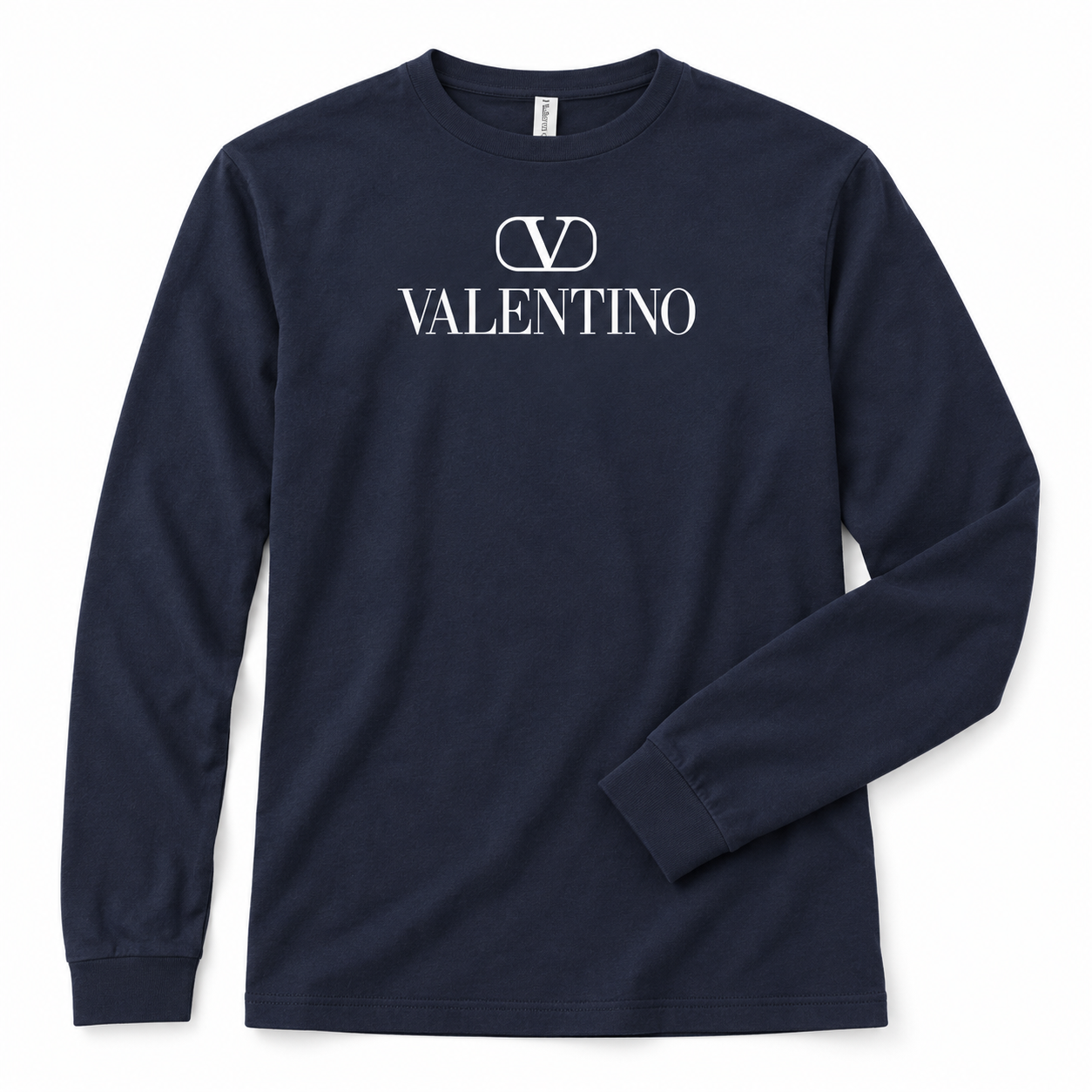 Men's Valentino Cotton Long Sleeve T-Shirt | Color: Navy | View 5