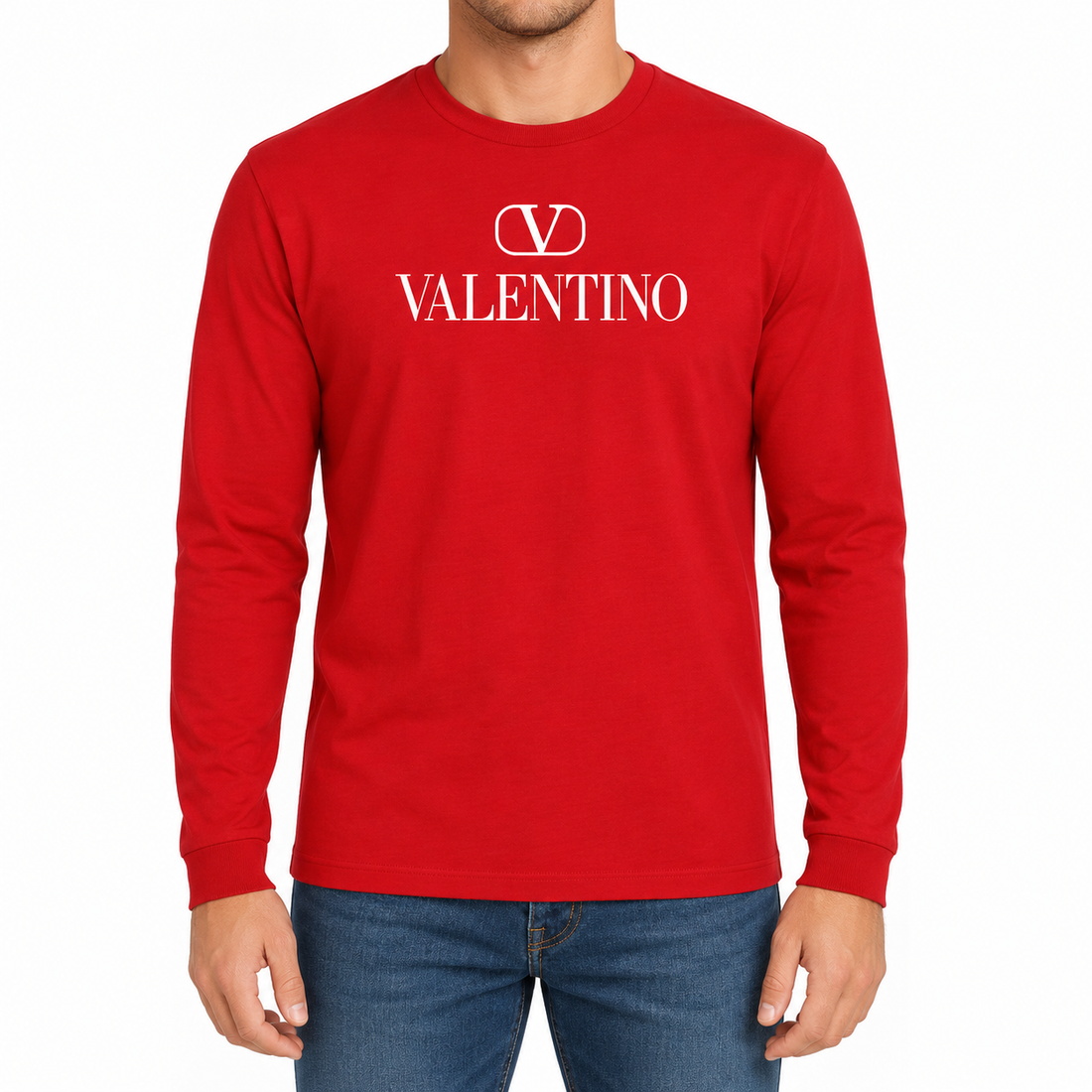 Men's Valentino Cotton Long Sleeve T-Shirt | Color: Red | View 3