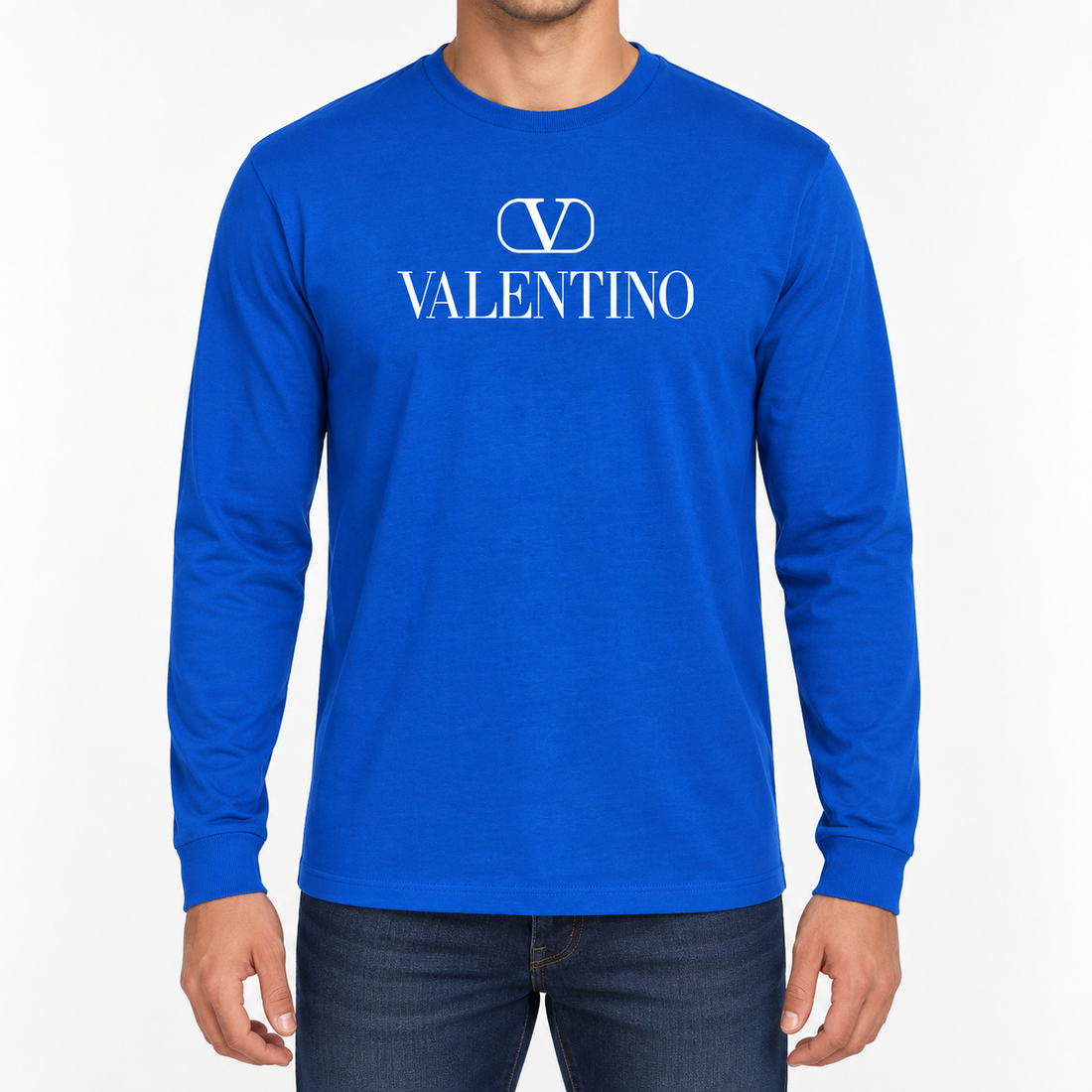 Men's Valentino Cotton Long Sleeve T-Shirt | Color: Royal Blue | View 3