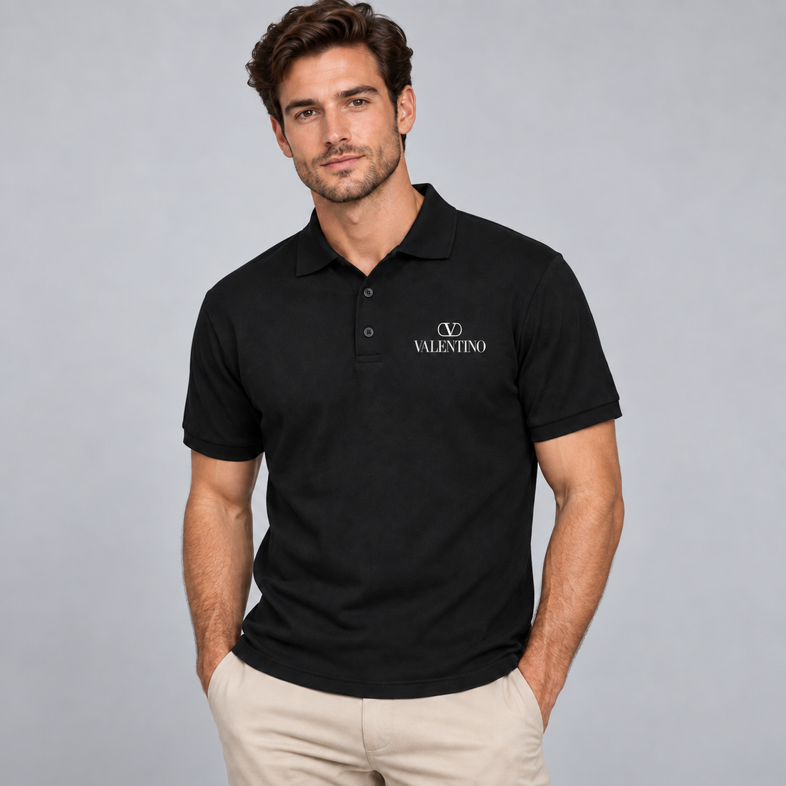 Men's Valentino Dry Blend Polo | Color: Black | View 3
