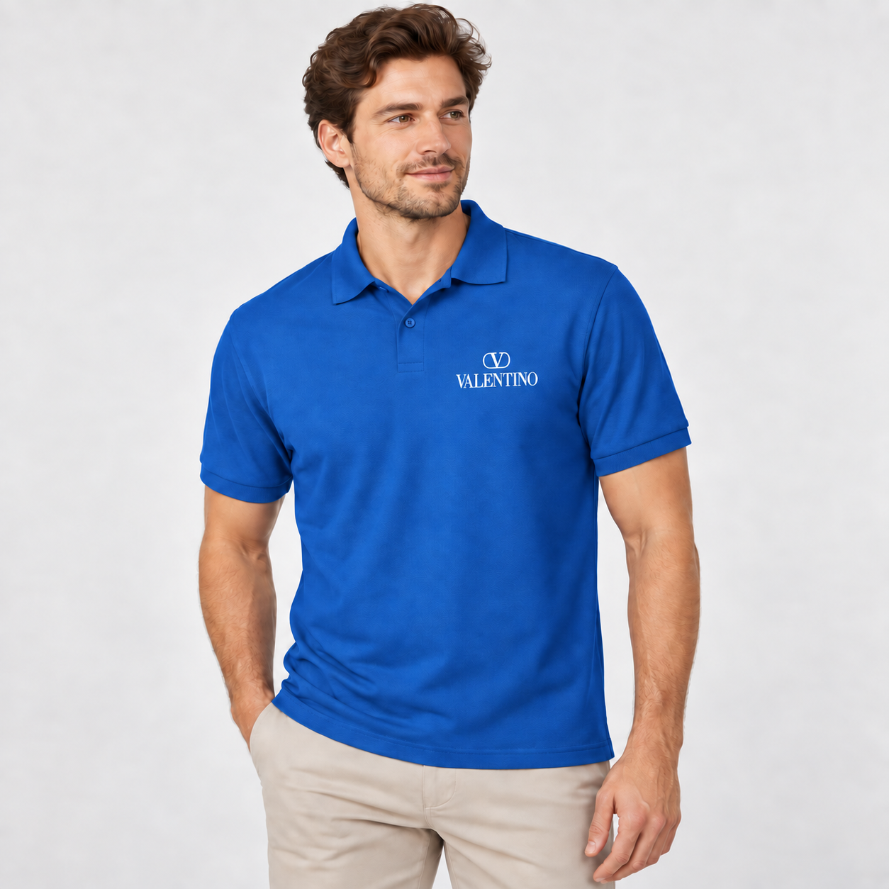 Men's Valentino Dry Blend Polo | Color: Blue | View 3