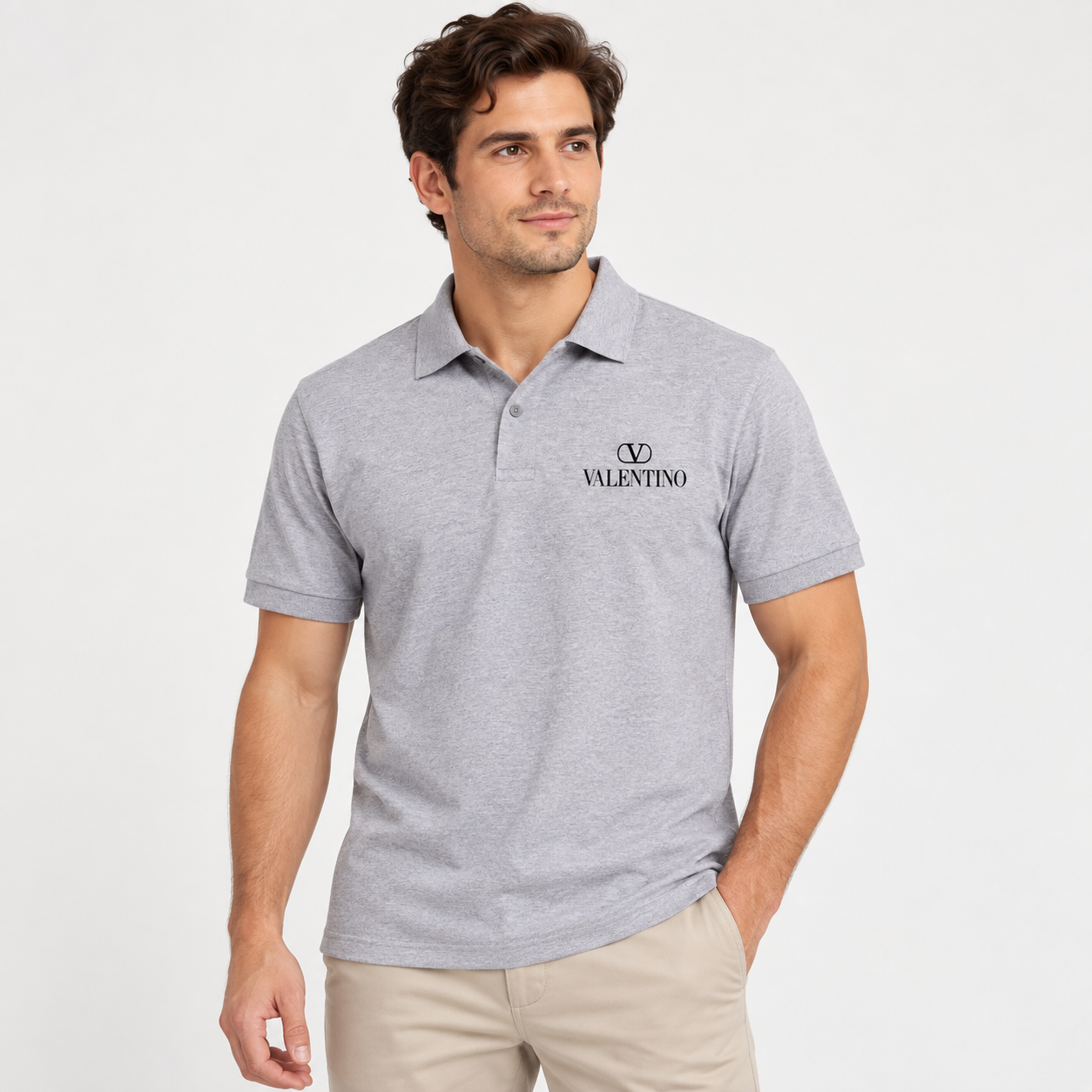 Men's Valentino Dry Blend Polo | Color: Grey | View 3