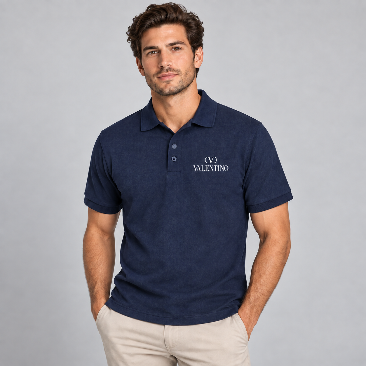 Men's Valentino Dry Blend Polo | Color: Navy | View 3