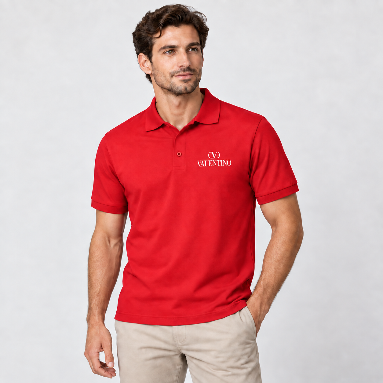 Men's Valentino Dry Blend Polo | Color: Red | View 3