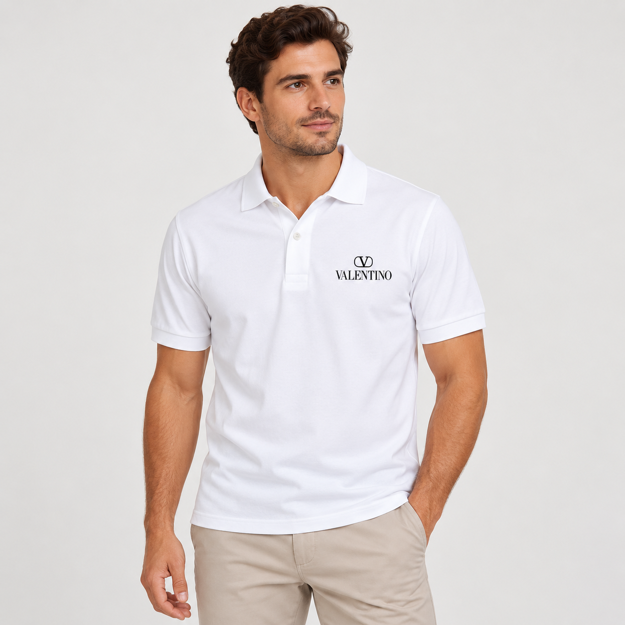 Men's Valentino Dry Blend Polo | Color: White | View 3
