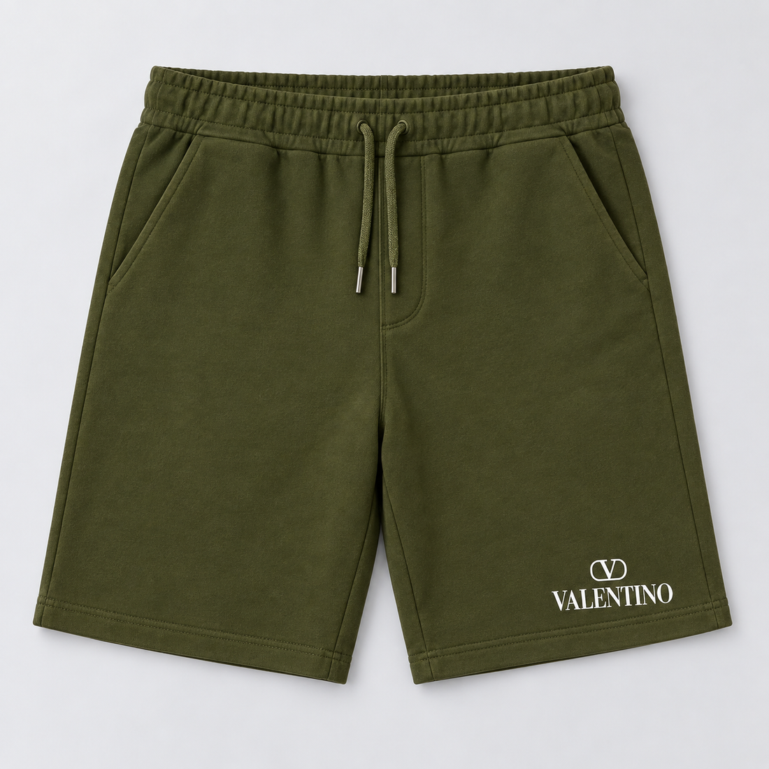 Men's Valentino Athletic Fleece Shorts | Color: Army Green | View 1