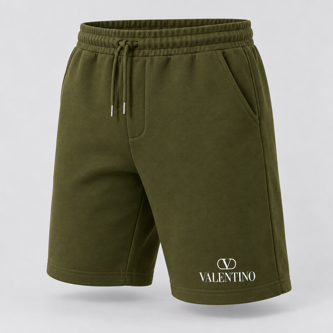 Men's Valentino Athletic Fleece Shorts | Color: Army Green | View 5