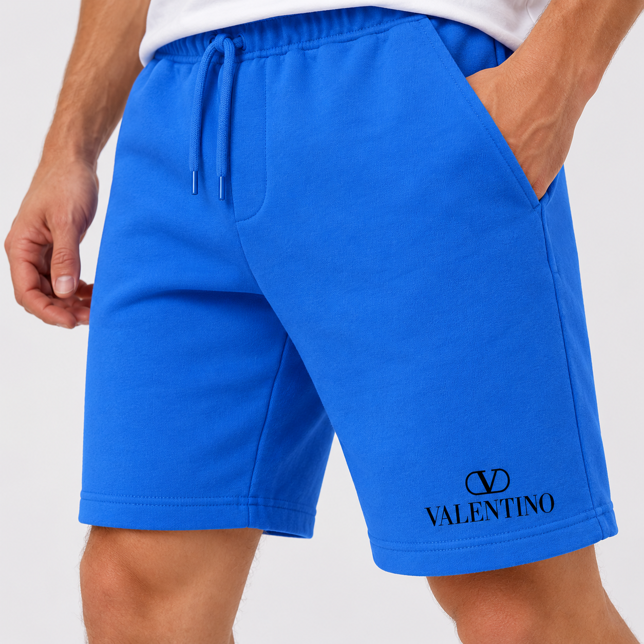 Men's Valentino Athletic Fleece Shorts | Color: Azure | View 4
