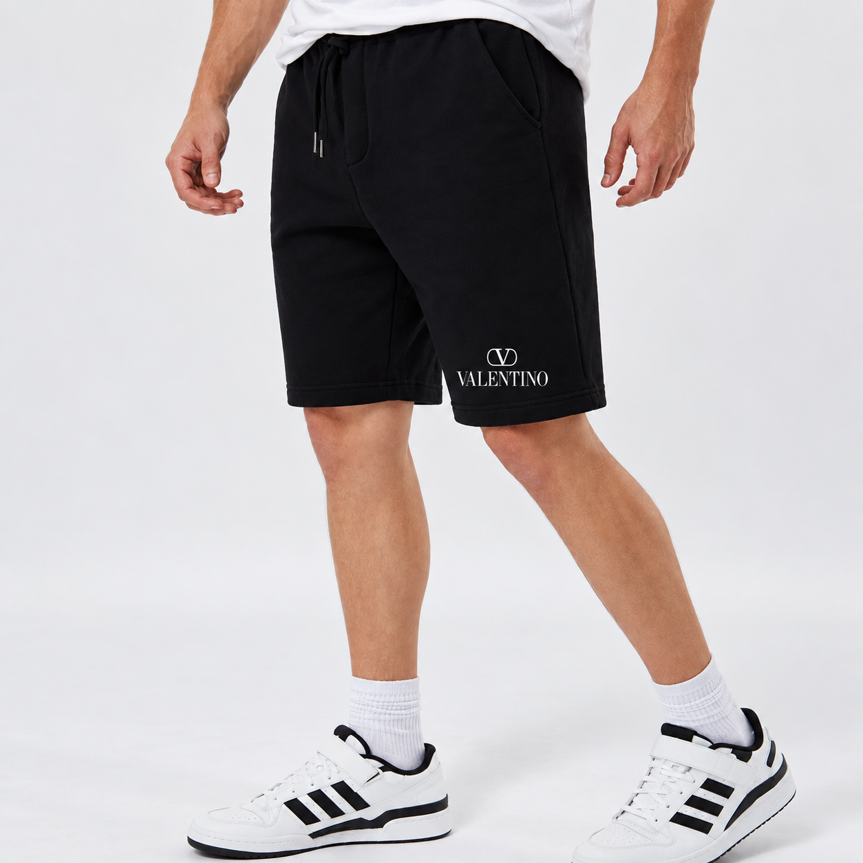 Men's Valentino Athletic Fleece Shorts | Color: Black | View 3