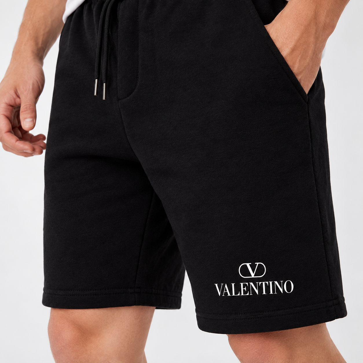 Men's Valentino Athletic Fleece Shorts | Color: Black | View 4