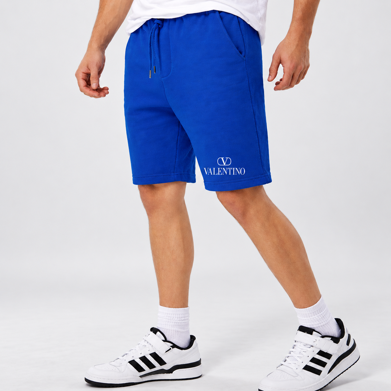 Men's Valentino Athletic Fleece Shorts | Color: Blue | View 3