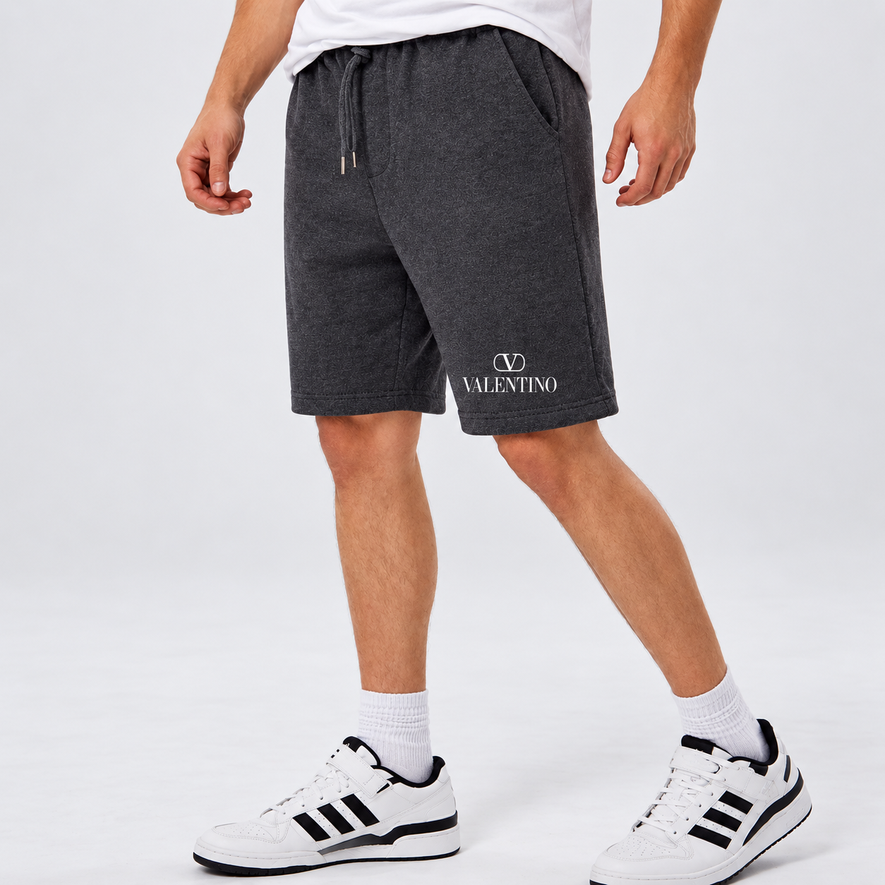 Men's Valentino Athletic Fleece Shorts | Color: Dark Heather | View 3