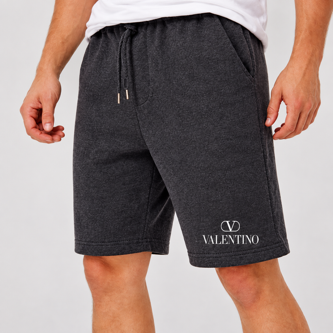 Men's Valentino Athletic Fleece Shorts | Color: Dark Heather | View 4
