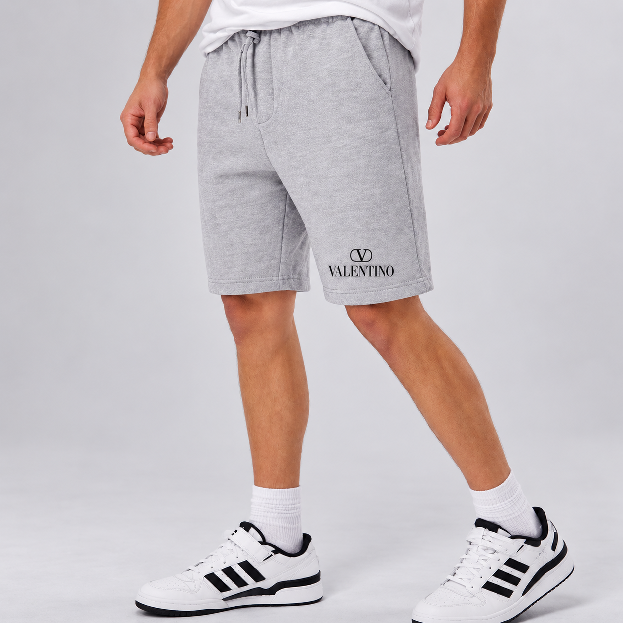 Men's Valentino Athletic Fleece Shorts | Color: Grey | View 3