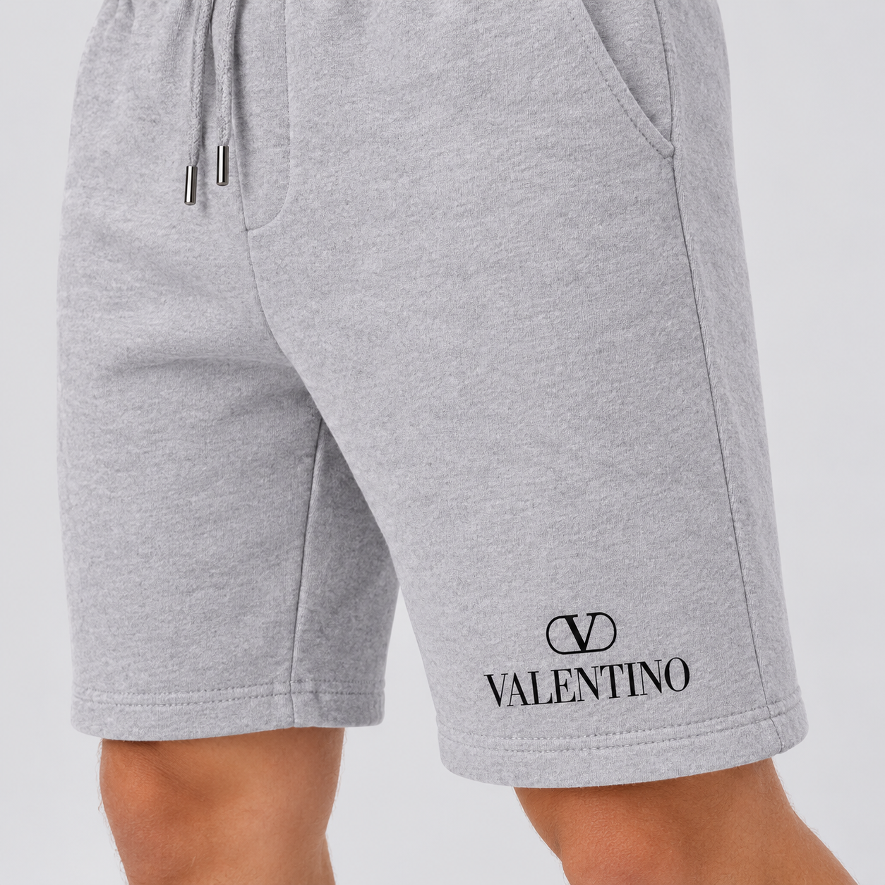 Men's Valentino Athletic Fleece Shorts | Color: Grey | View 4