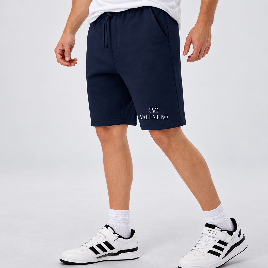 Men's Valentino Athletic Fleece Shorts | Color: Navy | View 3