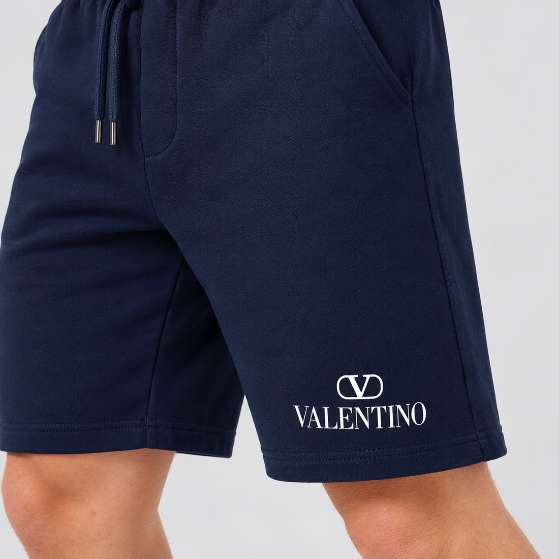 Men's Valentino Athletic Fleece Shorts | Color: Navy | View 4
