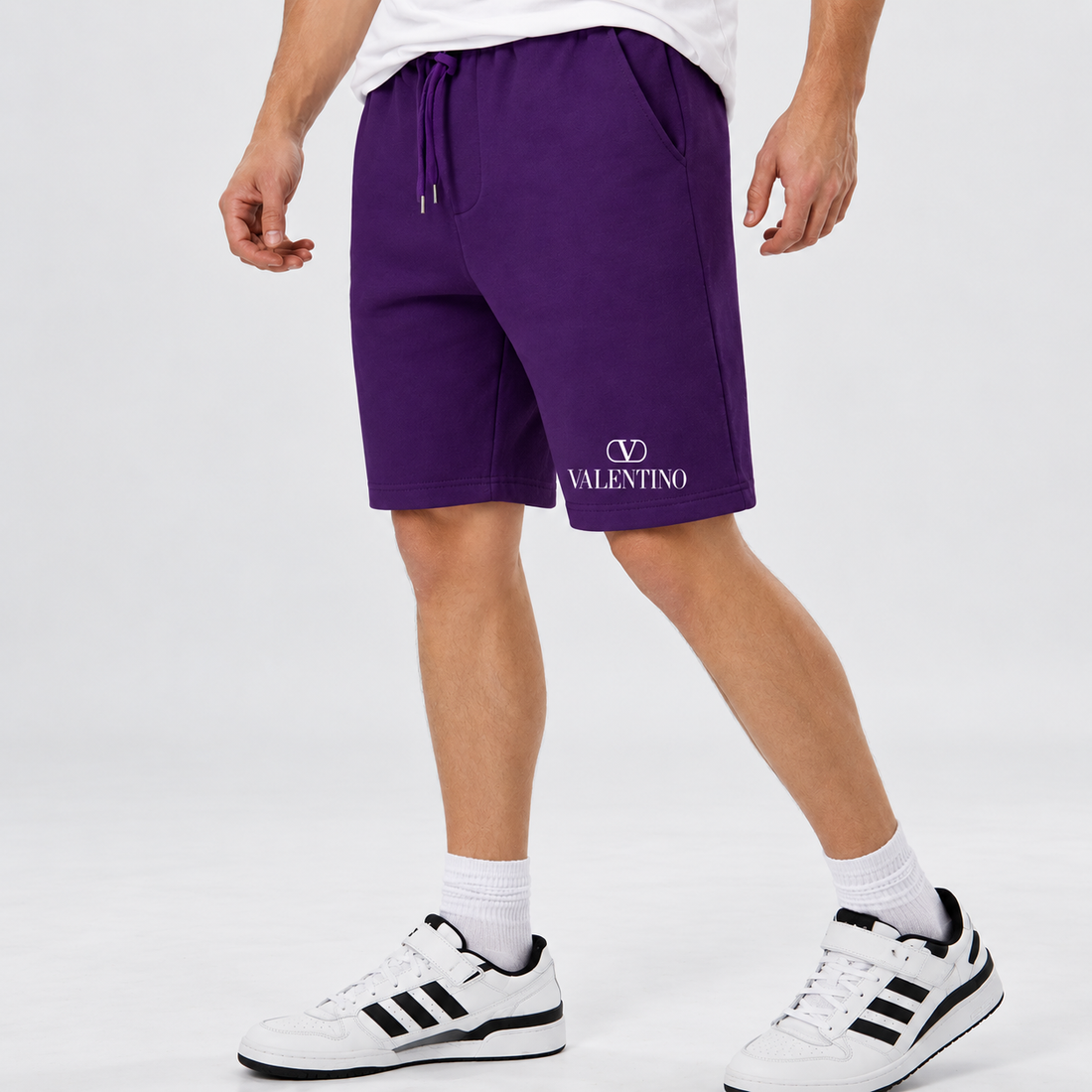Men's Valentino Athletic Fleece Shorts | Color: Purple | View 3