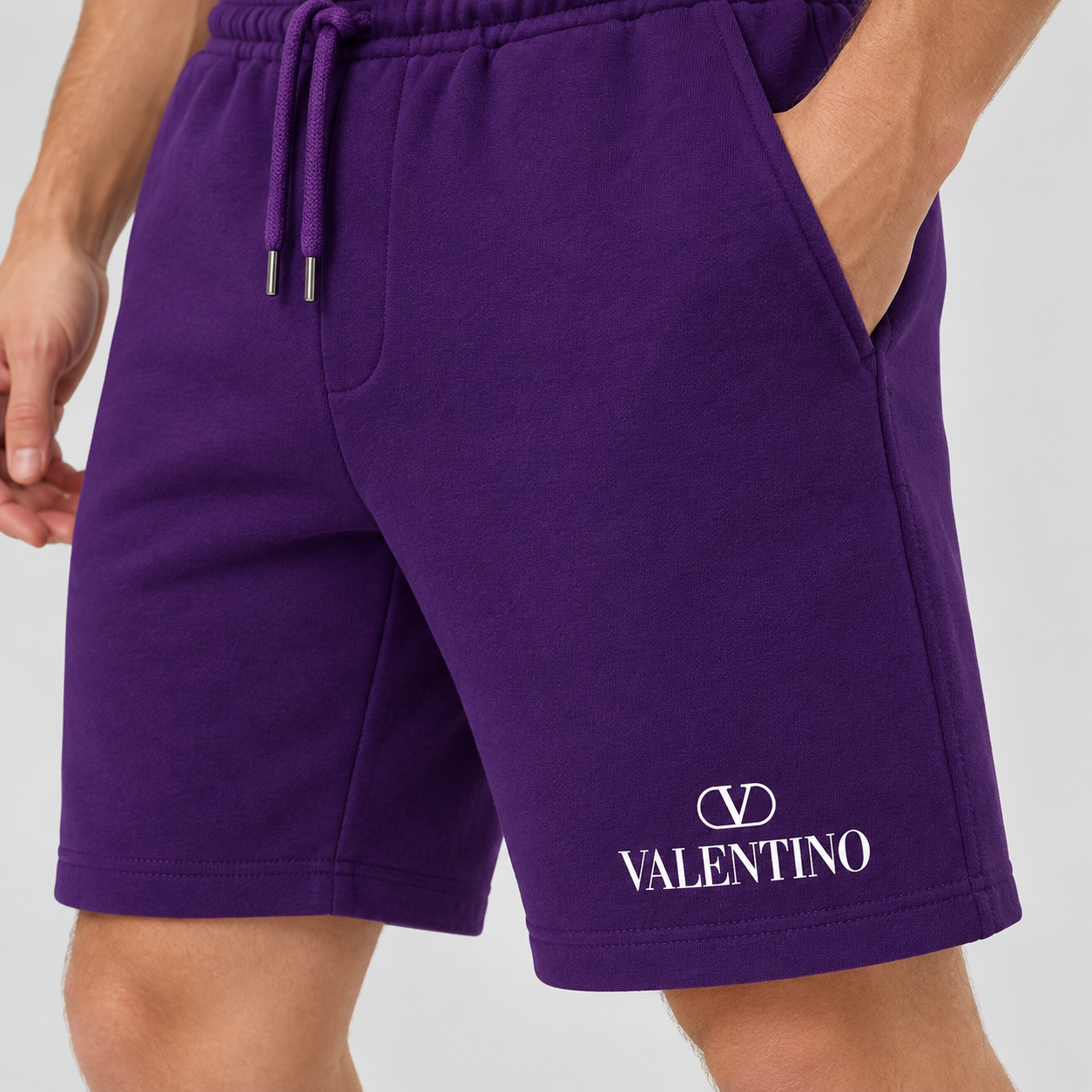 Men's Valentino Athletic Fleece Shorts | Color: Purple | View 4