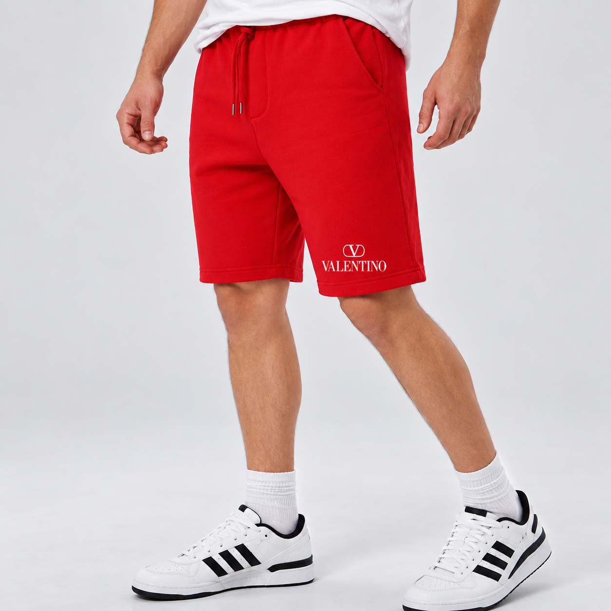 Men's Valentino Athletic Fleece Shorts | Color: Red | View 3